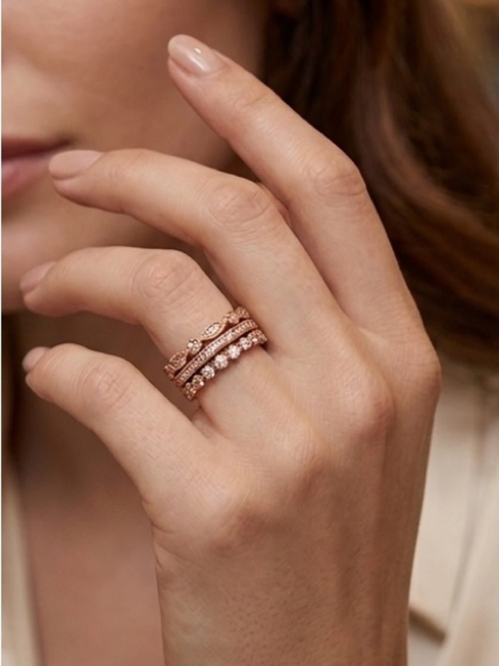 Rose Gold 925 Sterling Silver Lab Grown Diamond Stackable Eternity Ring Set